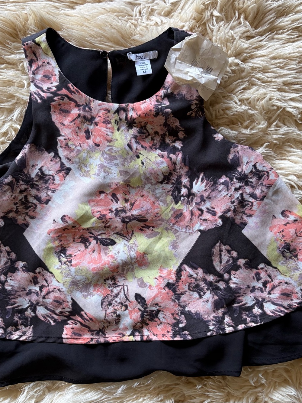 Bar III New Black Multi Sleeveless Printed Crop Top Tank Full lined size XS S